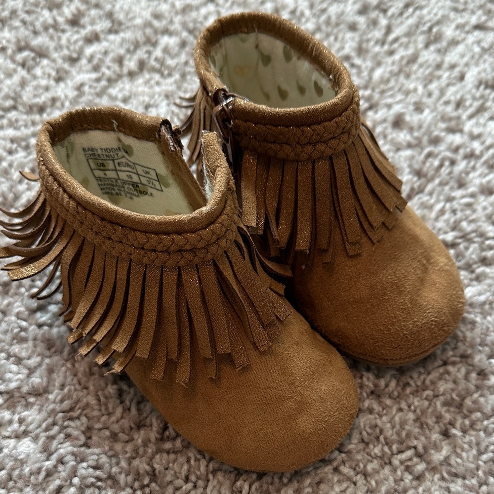 Born Fringed Brown Kids Moccasin Shoes